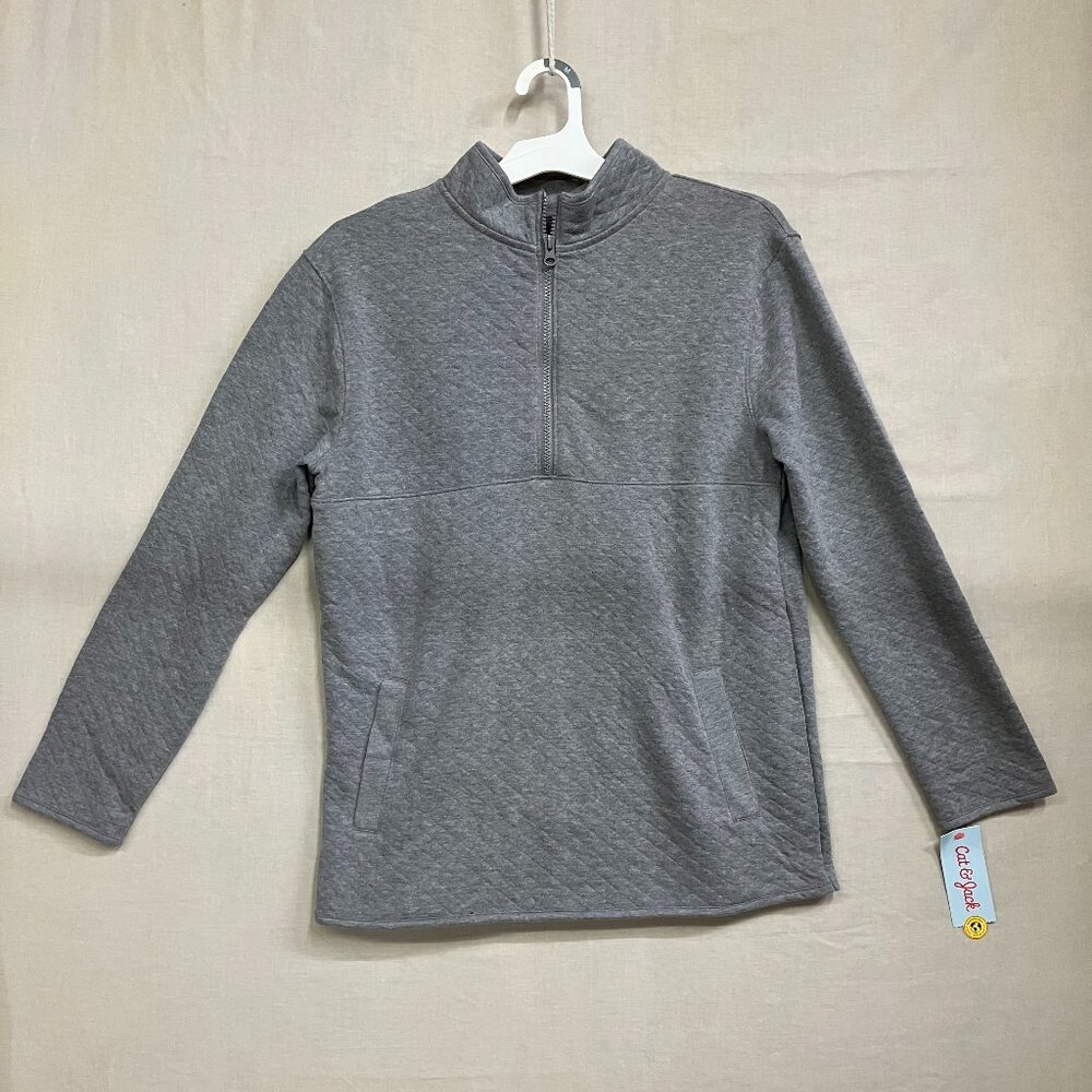 Cat & Jack Boys' XL 14 Charcoal Quilted Half-Zip Pullover Sweater Jacket Knit